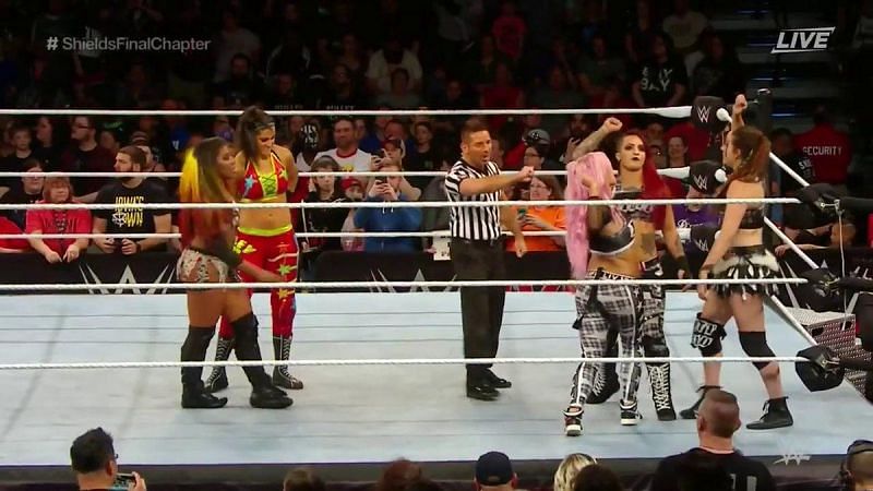 The Riott Squad faced Bayley and Ember Moon