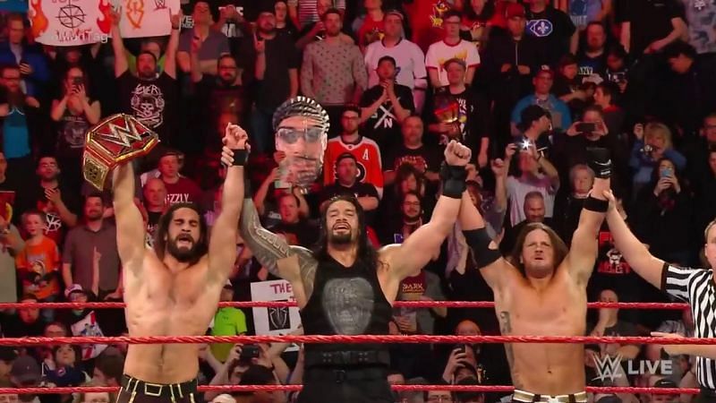 Seth Rollins, Roman Reigns and AJ Styles