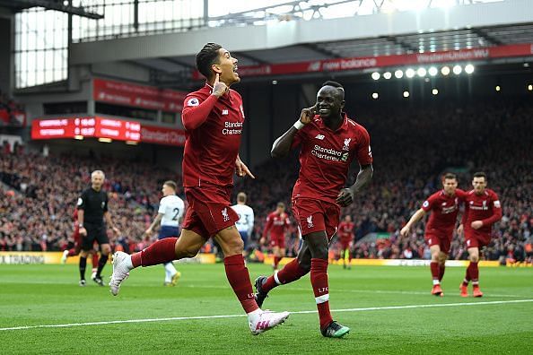 Firmino celebrates his goal against Spurs