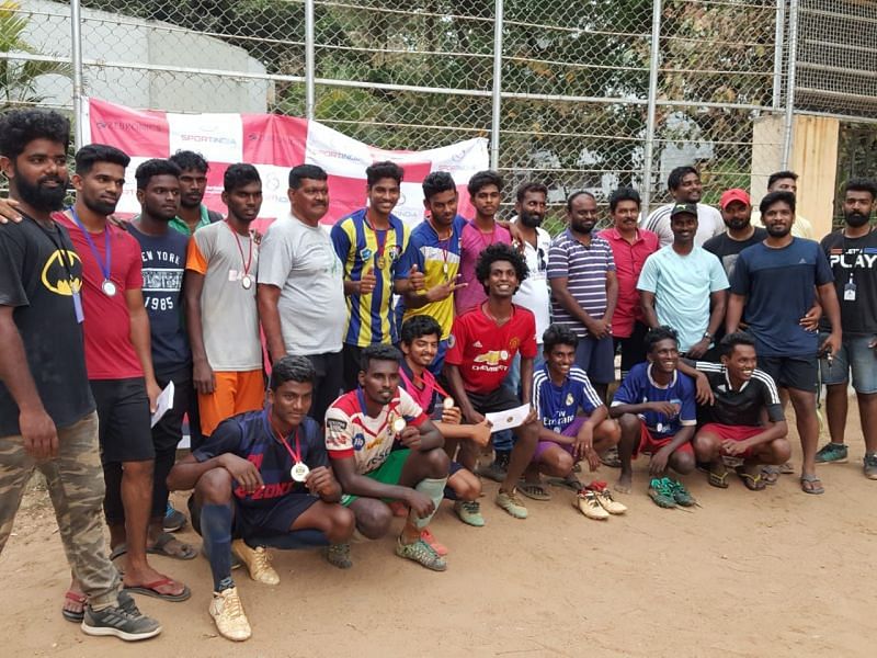 The finallists and the prize winners of the first edition of the Sportindia Futsal Tournament in Chennai
