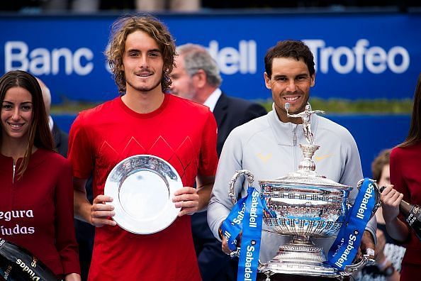 Nadal and Tsitsipas during the presentation ceremony after their final at Barcelona Open 2018
