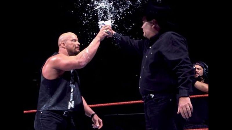 Stone Cold Steve Austin enjoys a cold one with good old JR.
