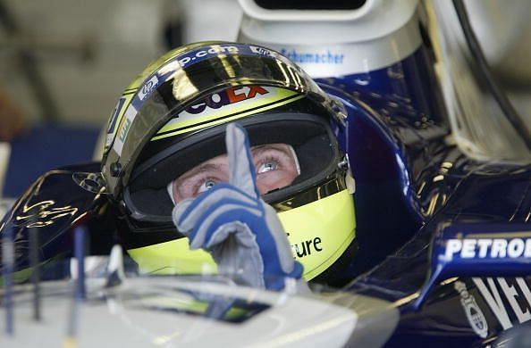 R Schumacher prepares to leave garage in a Grand Prix, 2002
