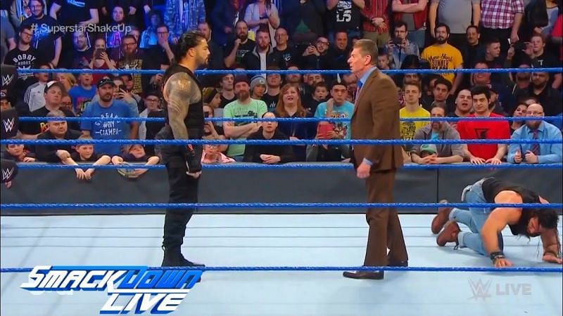 After crashing Elias&#039; reveal as the biggest acquisition in SmackDown history, Roman Reigns took the fight to Mr. McMahon.