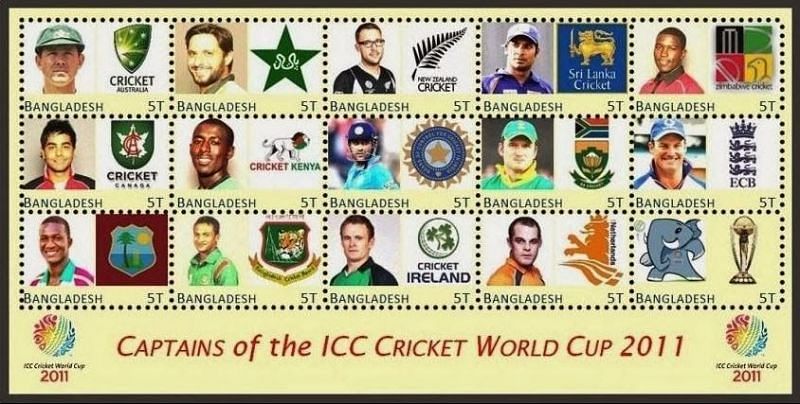 STAMPS OF BANGLADESH ON CAPTAINS OF TEAMS =2011 CRICKET WORLD CUP