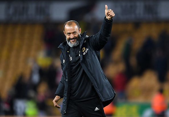 Nuno Espirito Santo appreciating the support at Molineux after defeating Arsenal FC