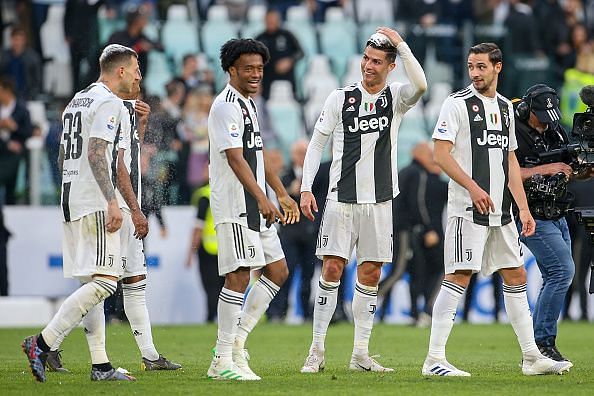 Cristiano Ronaldo celebrating his first Serie A title