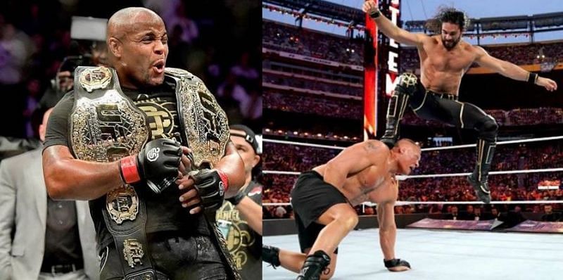 Daniel Cormier (left) and former WWE Universal Champion Brock Lesnar (center) are set to fight in the UFC later this year