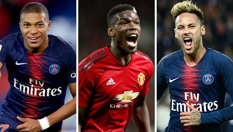 (L-R) Kylian Mbappe, Paul Pogba, Neymar