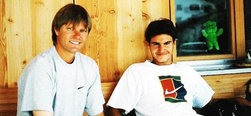 Peter Carter (left) with a young Roger Federer