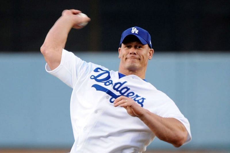 Oh mah gawd. John Cena in a Dodgers jersey. My life is complete.