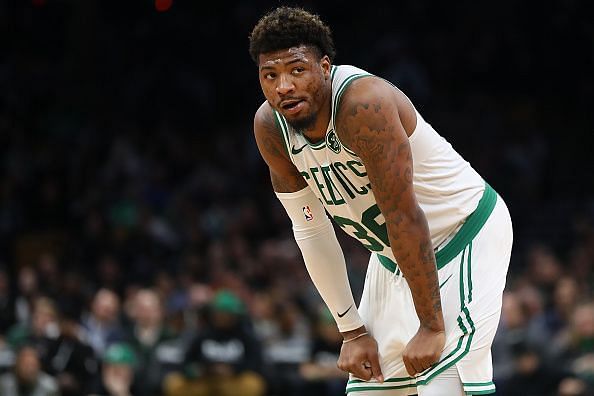 The Boston Celtics&#039; Marcus Smart is among the player&#039;s currently out of action