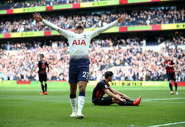 Jubliant Lucas Moura after netting his hattrick against Huddersfield Town.