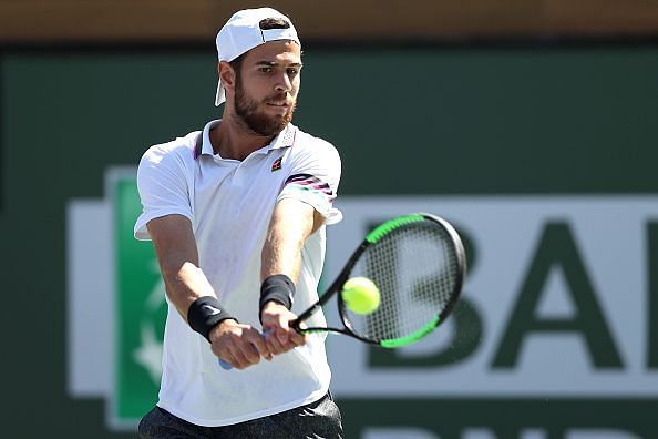 Karen Khachanov during his clash against Nadal at Indian Wells QF&#039;s 2019