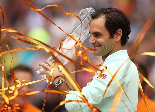 Federer winning last month's Miami Open 2019 on Day 14