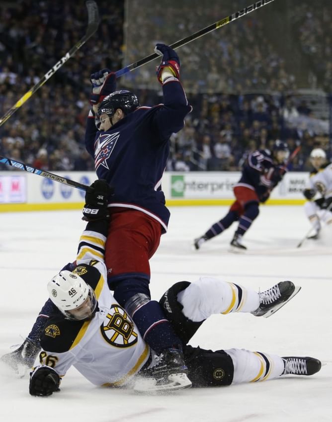 DeBrusk helps Bruins rout Blue Jackets 6-2