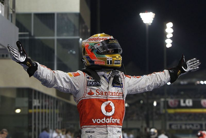 Hamilton takes in the applause after a brilliant win in Abu Dhabi