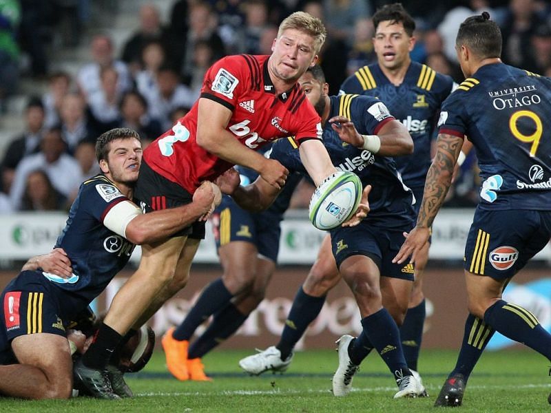 Jack Goodhue in action against the Highlanders in 2018