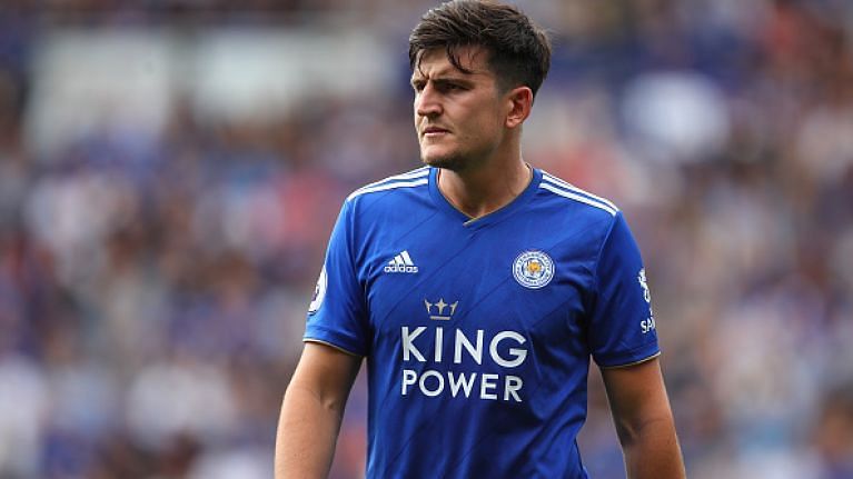 Harry Maguire playing for Leicester City
