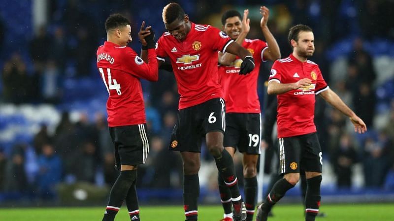 Paul Pogba with his Manchester United teammates