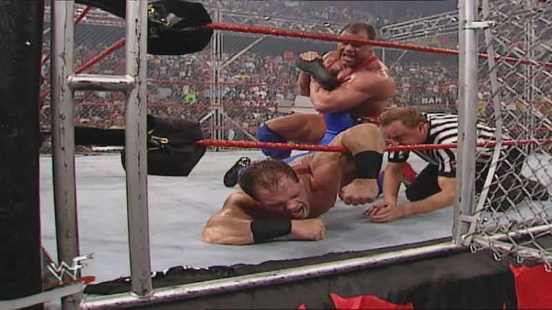 Angle and Benoit had a brawl on RAW in 2001 inside a 15-foot high steel cage.