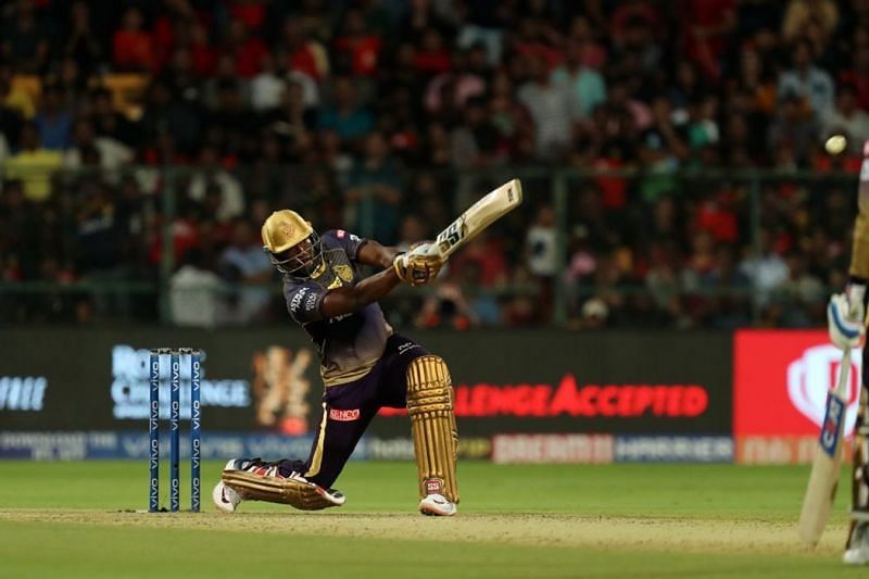 Andre Russell of Kolkata Knight Riders hits a six (Picture courtesy BCCI/iplt20.com)