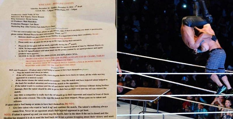 Certain actions are banned at WWE Live events according to a leaked document.
