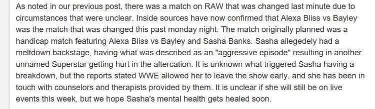 Uncredited report on Sasha Banks