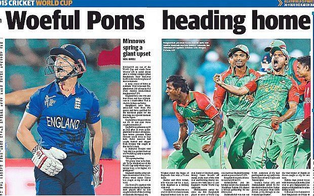 Papers taking a dig at the performance of the England team in the 2015 World Cup