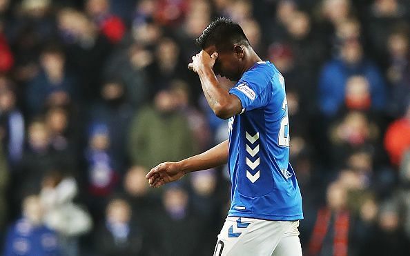 Morelos walks off the pitch after being sent off vs Aberdeen