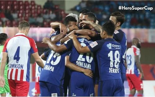 Chennaiyin players celebrating a goal