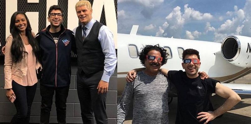 Shahid Khan (second from right) and Tony Khan (far right) are All In with All Elite Wrestling