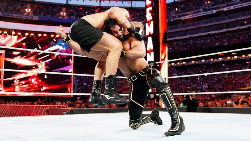 Rollins gained the upper hand with a low-blow!