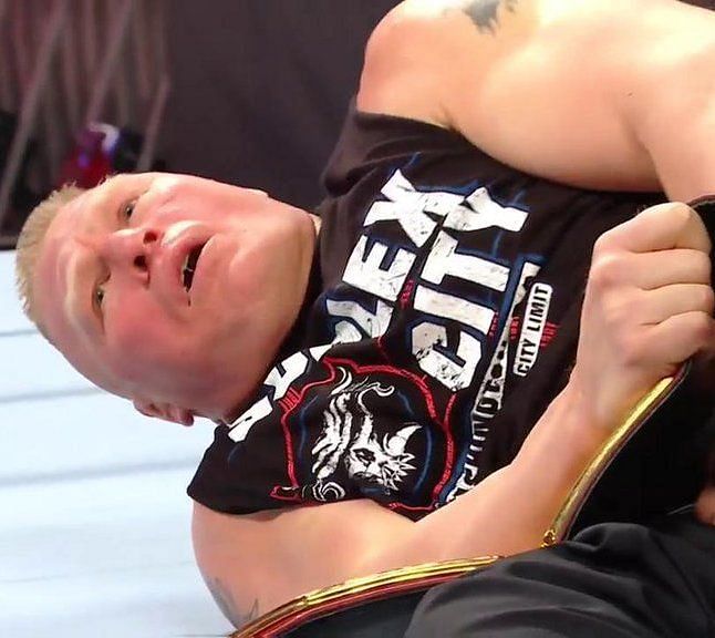 Universal Champion Brock Lesnar recovering from a Seth Rollins low blow