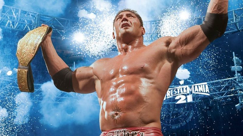 Batista, after winning his first of many World Championships, beating Triple H at WrestleMania 21.