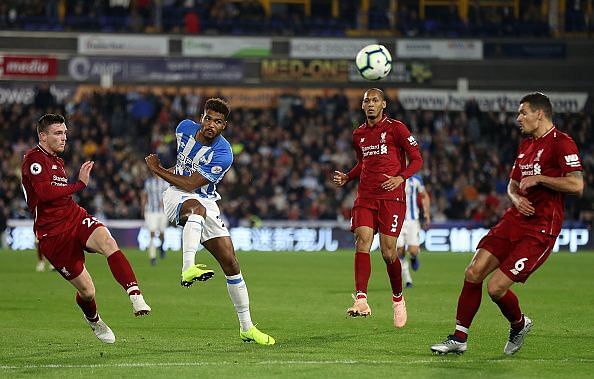 Action from Huddersfield Town v Liverpool FC Premier League match