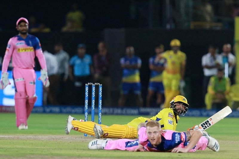 Jadeja fell to the ground after hitting Ben Stokes for six (Pic credits: BCCI)