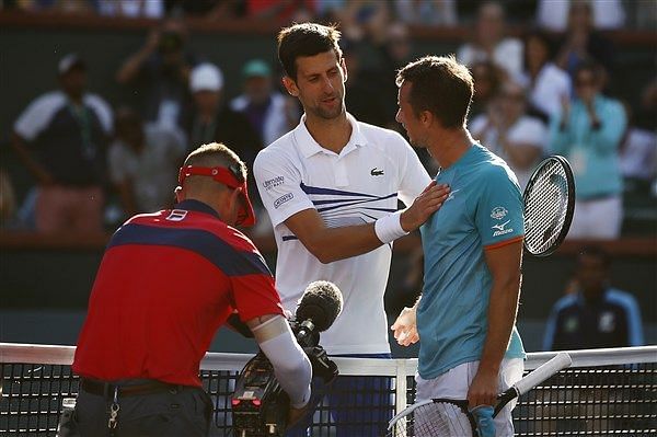 Philipp Kohlschreiber and Novak Djokovic after their third round match in Indian Wells 2019