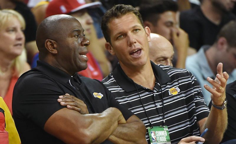 Luke Walton with another member of the Lakers family who does not seem to be fitting in there with the current climate