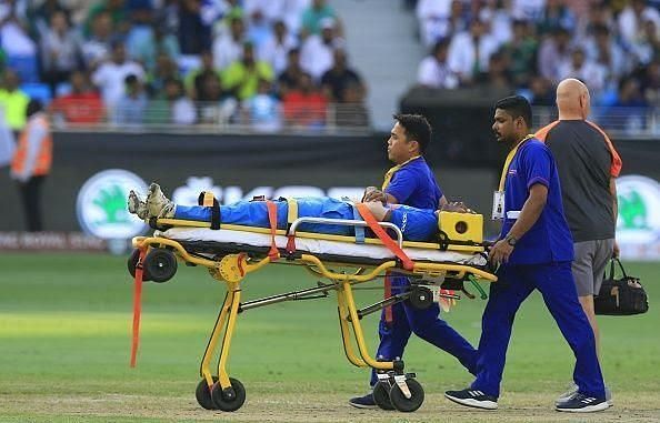 Pandya being stretchered off the field during the 2018 Asia Cup