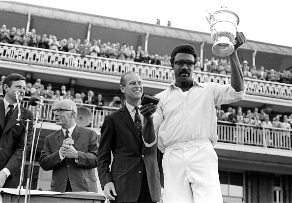 Clive Lloyd with the World Cup 1975 trophy