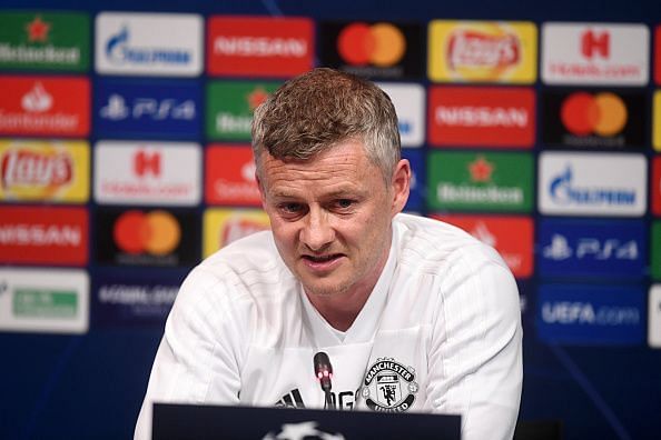 United Manager Soskjaer during the pre-match press conference