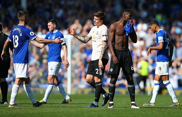 Everton players after their win over Manchester United 