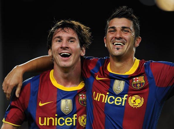 Barcelona v Panathinaikos FC - UEFA Champions League David Villa and Lionel Messi