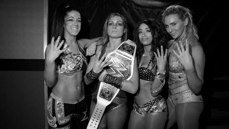 The Four Horsewomen of WWE backstage.