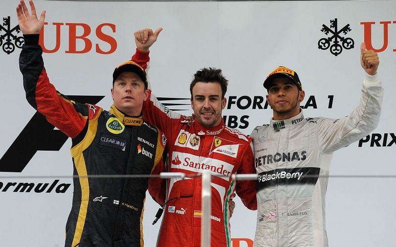 The 2013 Chinese Grand Prix Podium - Alonso, Raikkonen, Hamilton