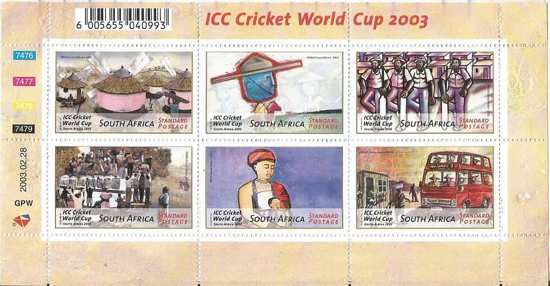 A MINIATURE SHEET ISSUED BY SOUTH AFRICA TO COMMEMORATE 2003 CRICKET WORLD CUP