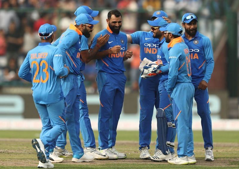 Indian team celebrates their wicket. Credits: BCCI