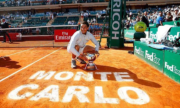 Monte Carlo Masters 2018:Rafael Nadal poses with the trophy