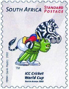 DAZZLE -THE MASCOT FOR 2003C CRICKET WORLD CUP ON A SOUTH AFRICAN STAMP